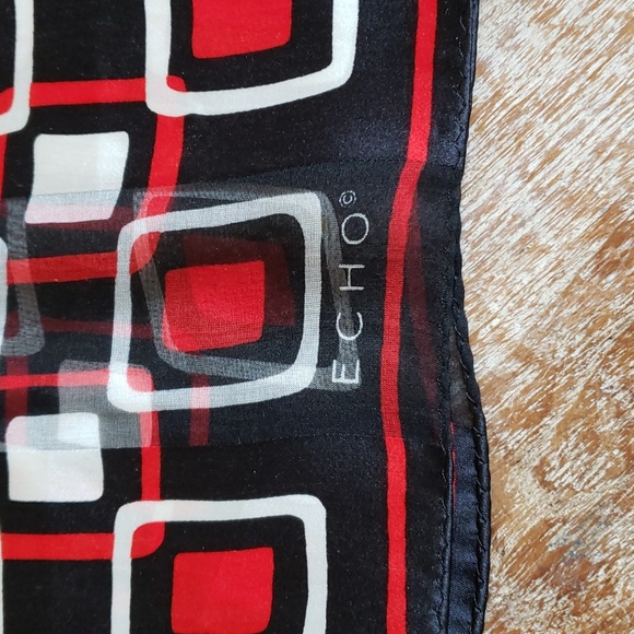 ECHO vintage printed Silk Scarf Red,Black,White 54"x11" EUC (scarf only) - Picture 7 of 8